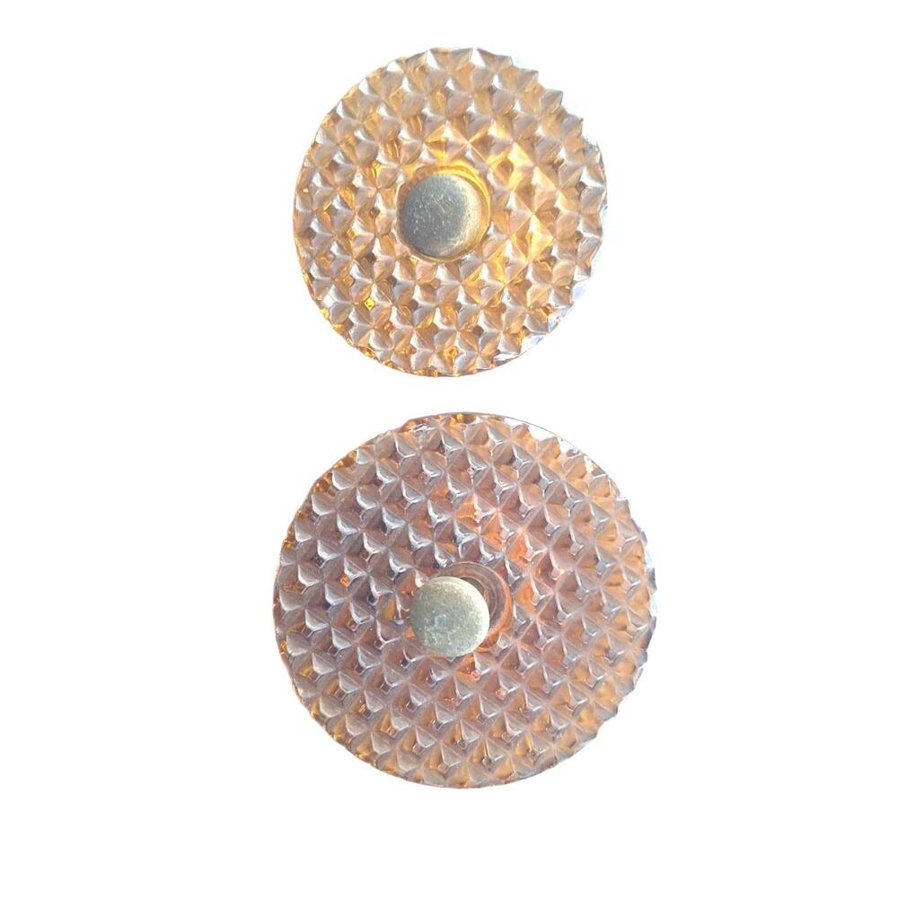 Art Deco Amber Glass Waffle Textured Large Dresser Door Drawer Pulls Set 2 Vtg